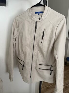 Apt. 9 Light Cream Leather Zip Jacket